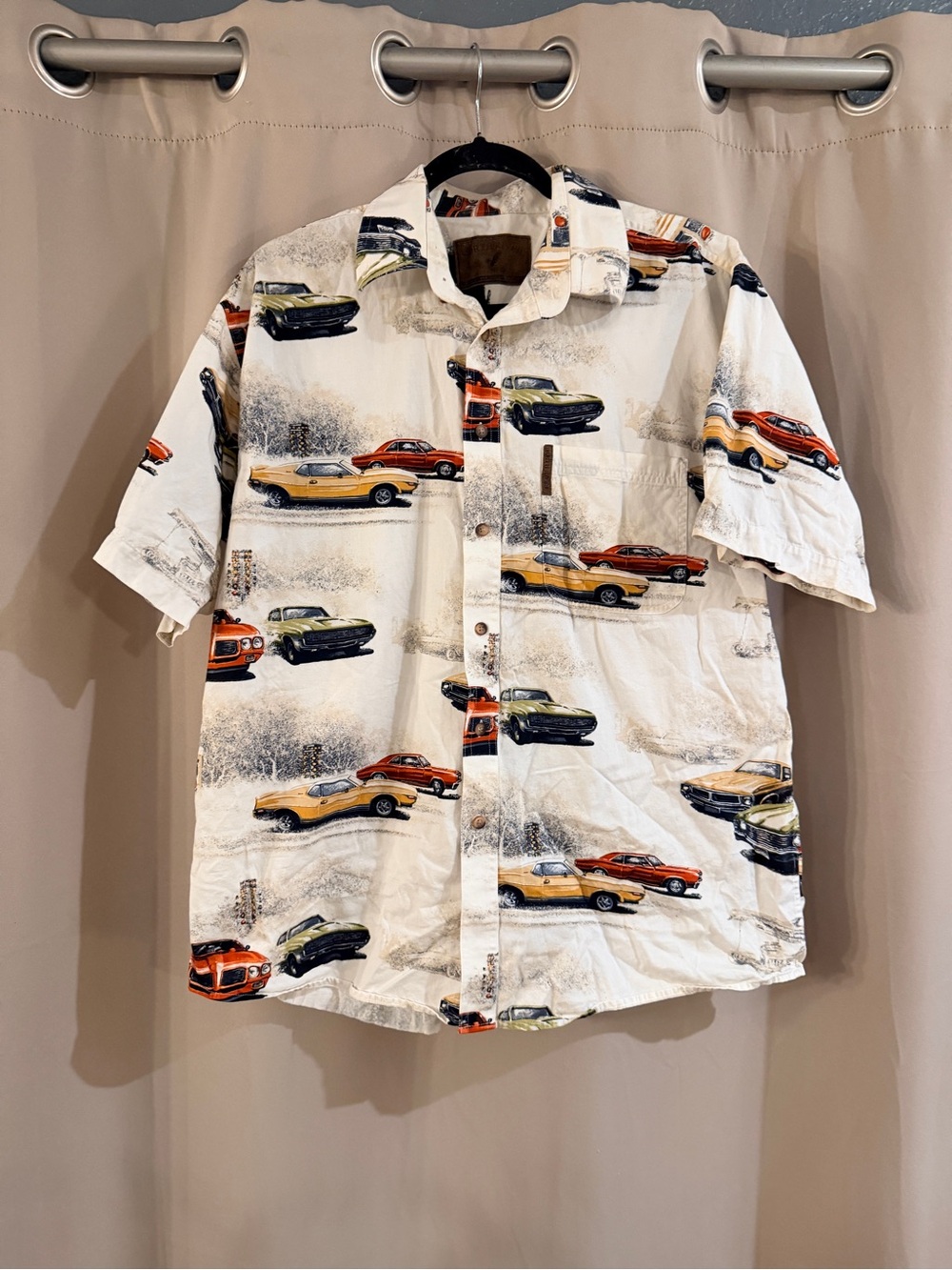 North River  Car Print Shirt - White with Red, Yellow, Green Cars